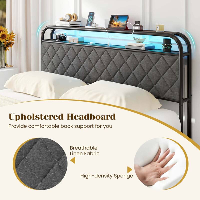 Costway Twin/Full/Queen Size Bed Frame with LED Lights & Charging