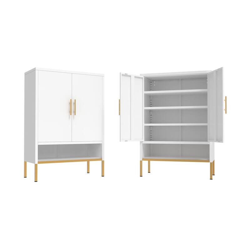 40" Tall 2-Door Metal Shoe Cabinet - 7-Tier Hidden Organizer with Adjustable Shelves for Entryway, Closet, Bedroom