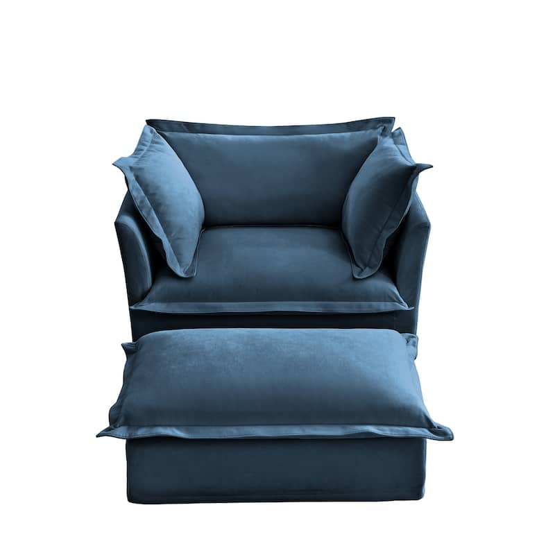 Modern Upholstered Single Sofa Chair with Ottoman, Pillows Oversized Armchair Accent Chair, Deep Seat Reading Chair fo Apartment