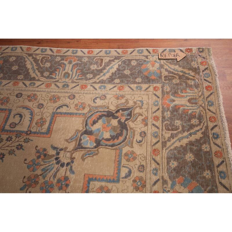 Geometric Tabriz Persian Vintage Area Rug Handmade Wool Carpet - 9'4" x 12'7"