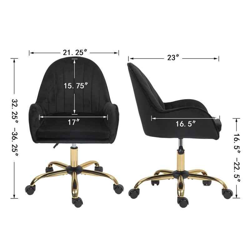 Velvet Home Office Chair with Wheels, Desk Chairs with Side Arms and Gold Metal Base