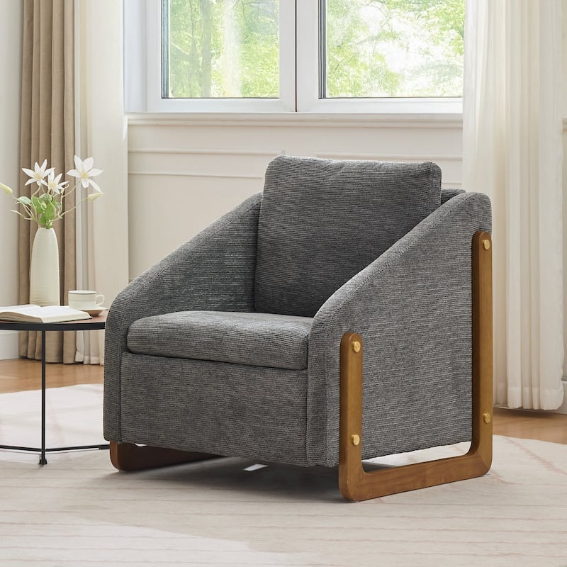 Modern Upholstered Armchair with Wooden Side Frame , Accent Leisure Chair with Cushioned Seat and Backrest