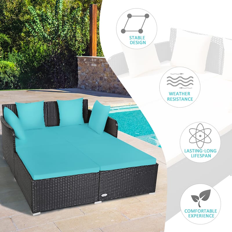 Costway Outdoor Patio Rattan Daybed Pillows Cushioned Sofa Furniture - See details