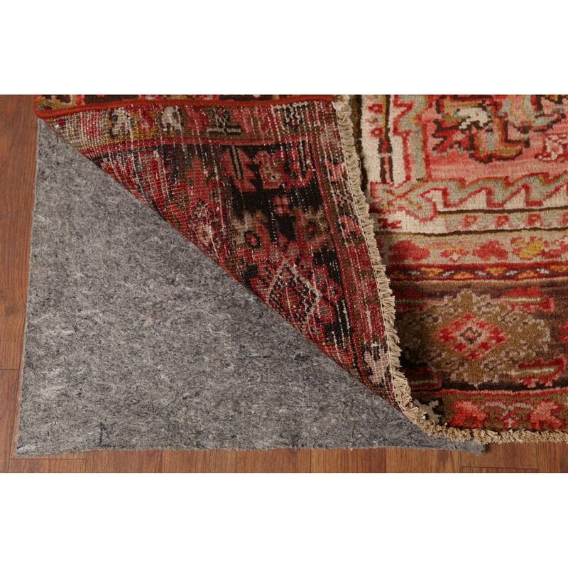 Red Geometric Heriz Persian Vintage Area Rug Handmade Wool Carpet - 9'10"x 12'8"