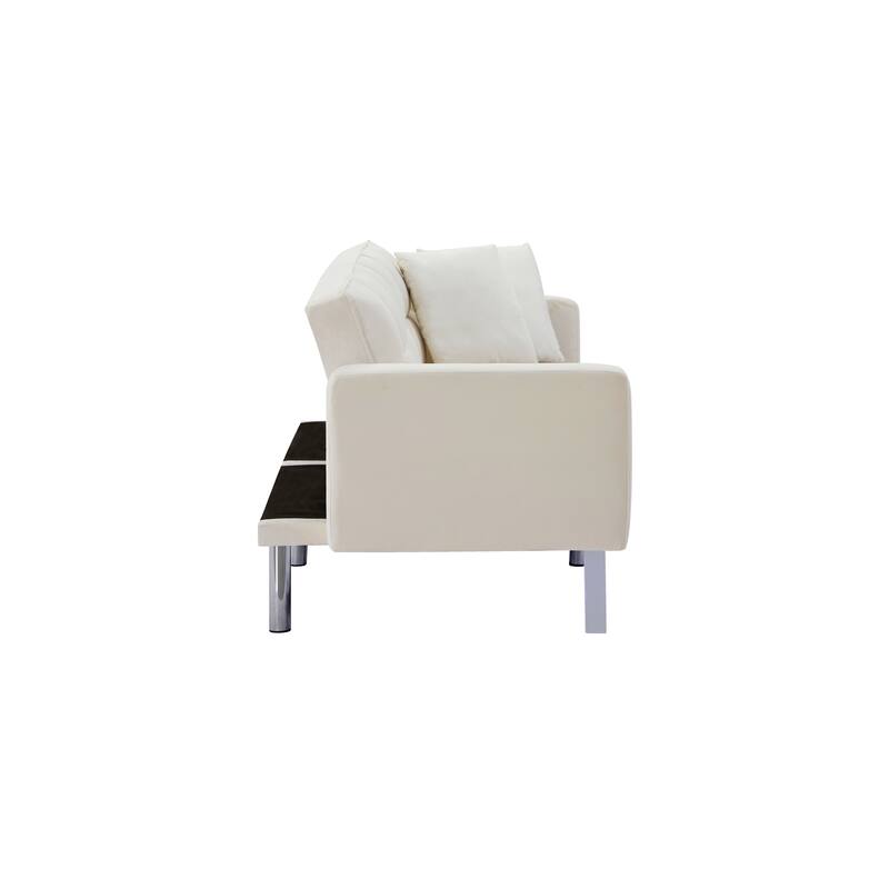 Velvet Futon Sofa Bed with Two Pillows, Convertible Sleeper Sofa Couch with 3 Angle Adjustable Backrest, Modern Loveseat