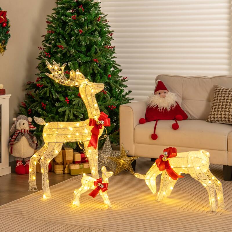 Gymax 3-Piece Reindeer Family Set w/ LED Lights Christmas Deer