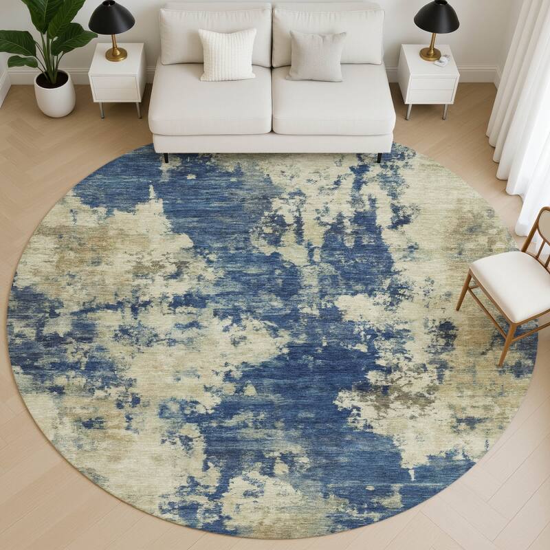 Premium Washable Super Soft Abstract Casual Mayfield Rug - Navy - 8' x 8'