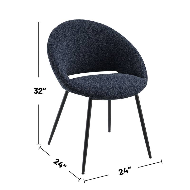 Set of 2 Boucle Upholstered Dining Side Chairs in Black