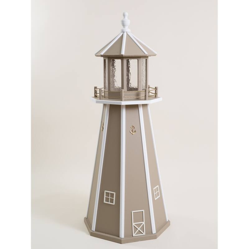 Poly Lighthouse with Solar Light - 4 Foot - Clay/White