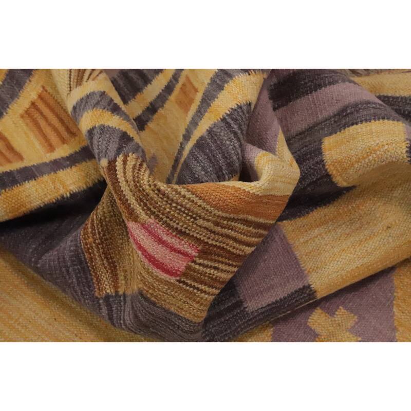 Hand Woven Oriental 100% Wool Carpet Southwestern Tribal Yellow & Gold Kilim Area Rug - 8' 0'' X 5' 0''