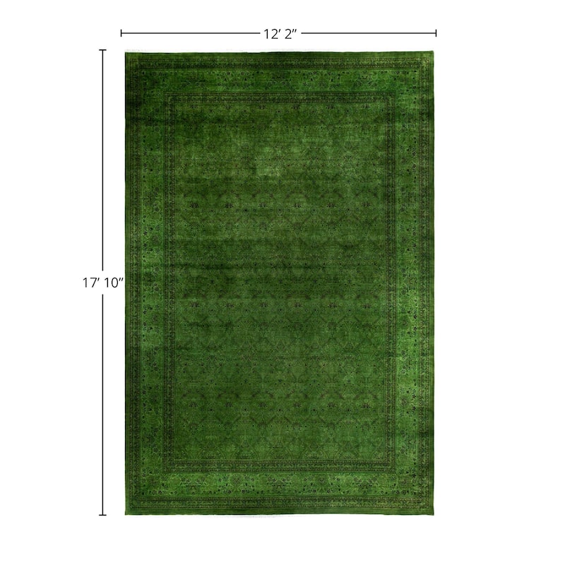 Overdyed, One-of-a-Kind Hand-Knotted Area Rug - Green - 12' 2" x 17' 10"