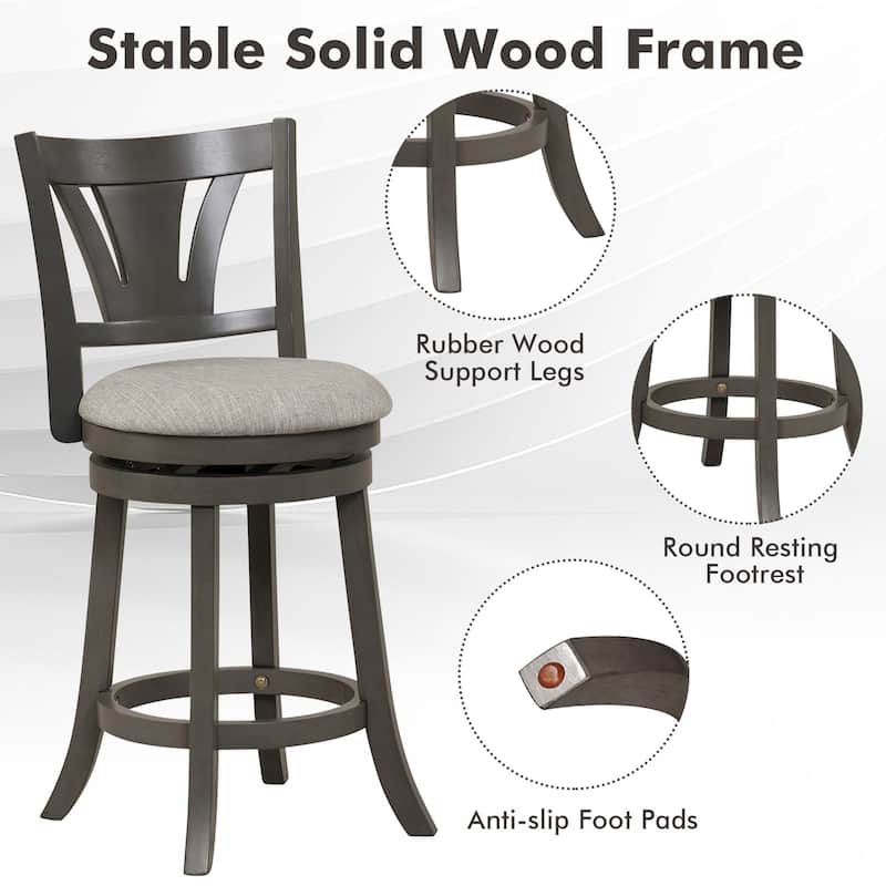 Costway 26.5'' Swivel Bar Stool Counter Height with Curved Backrest &