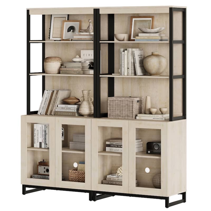 2 PCS Modern 72" Tall Bookcases with Glass Doors and Adjustable Shelves for Home Office, Living room.