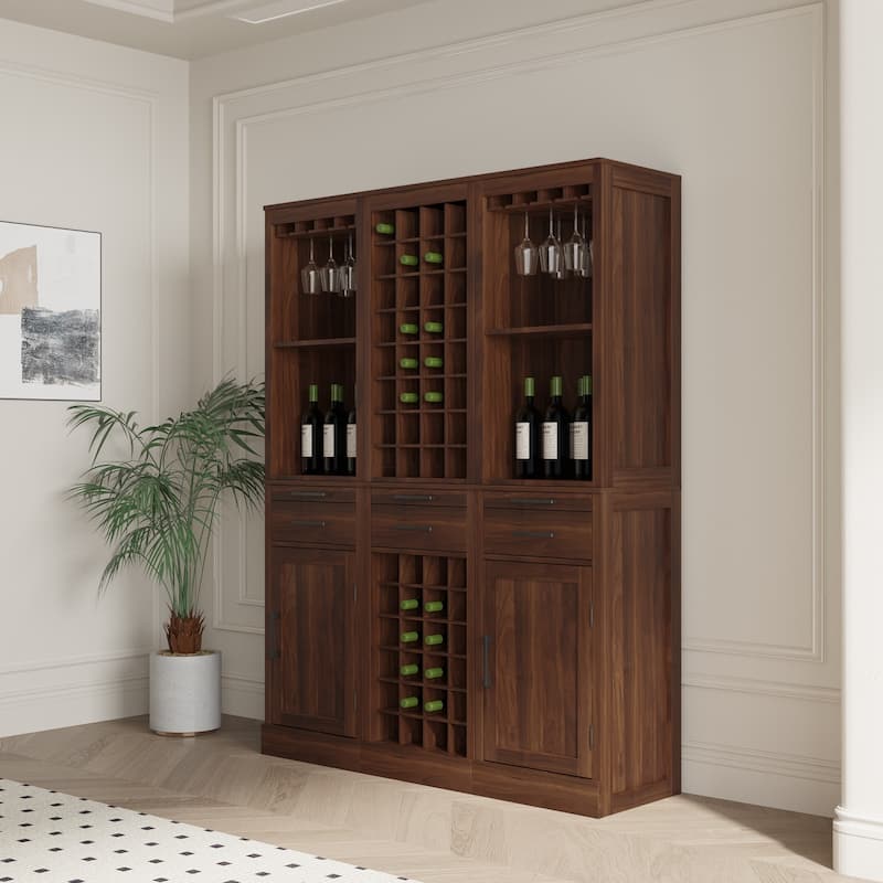 17.85" Modular Wooden Wine Bar Storage Cabinet with Shelves & Hutch