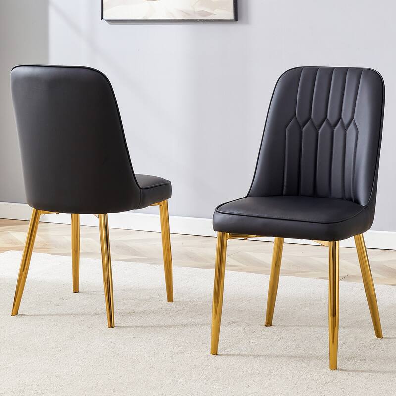 Modern 2 Piece PU Leather Dining Chairs with Thick Cushions, Metal Legs for Dining Room Kitchen Bedroom Living Room