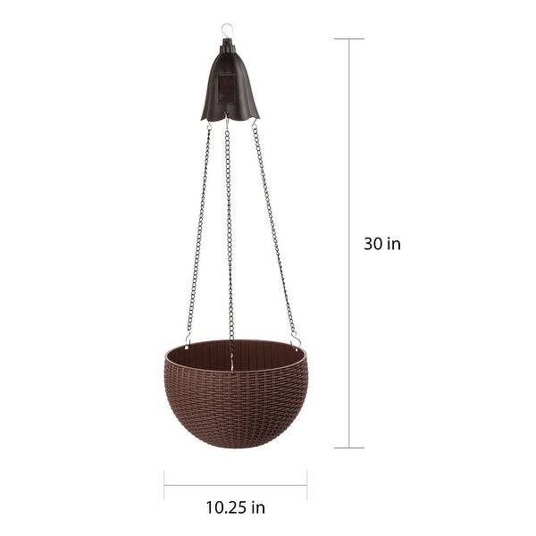dimension image slide 1 of 2, 30"H Solar Lighted Plastic Hanging Planter, Black/ White/ Tan by Glitzhome