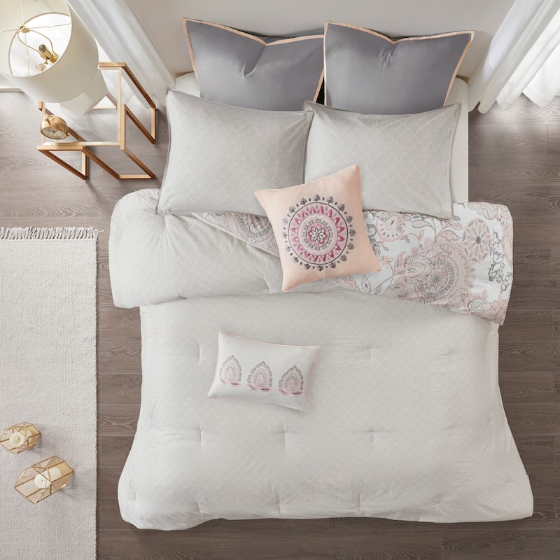 Madison Park Loleta 8 Piece Cotton Floral Printed Reversible Comforter Set