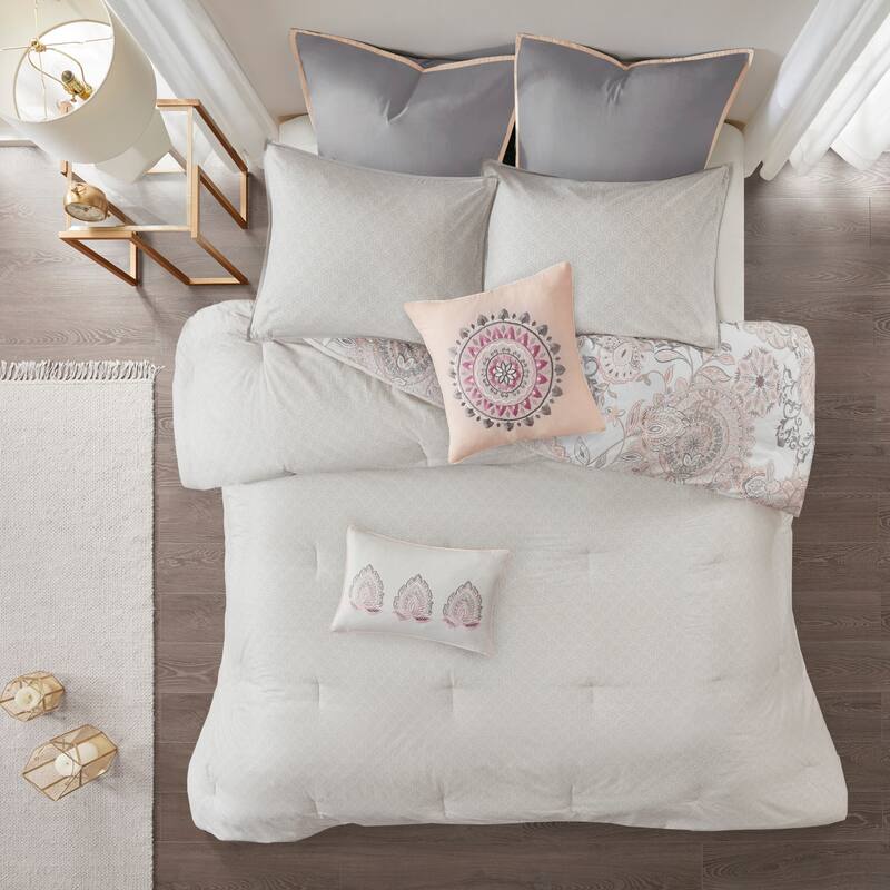 Madison Park Loleta 8 Piece Cotton Floral Printed Reversible Comforter Set