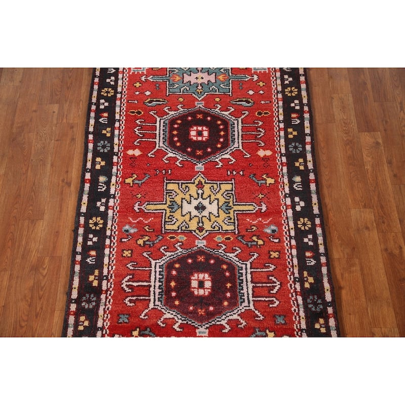 Geometric Kazak Indian Area Rug Hand-knotted Wool Carpet - 2'11"x 5'0"