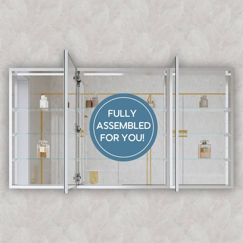 56''/64''W X 30''H Recessed Or Surface Wall Mount Bathroom Medicine Cabinet With Adjustable Glass Shelves