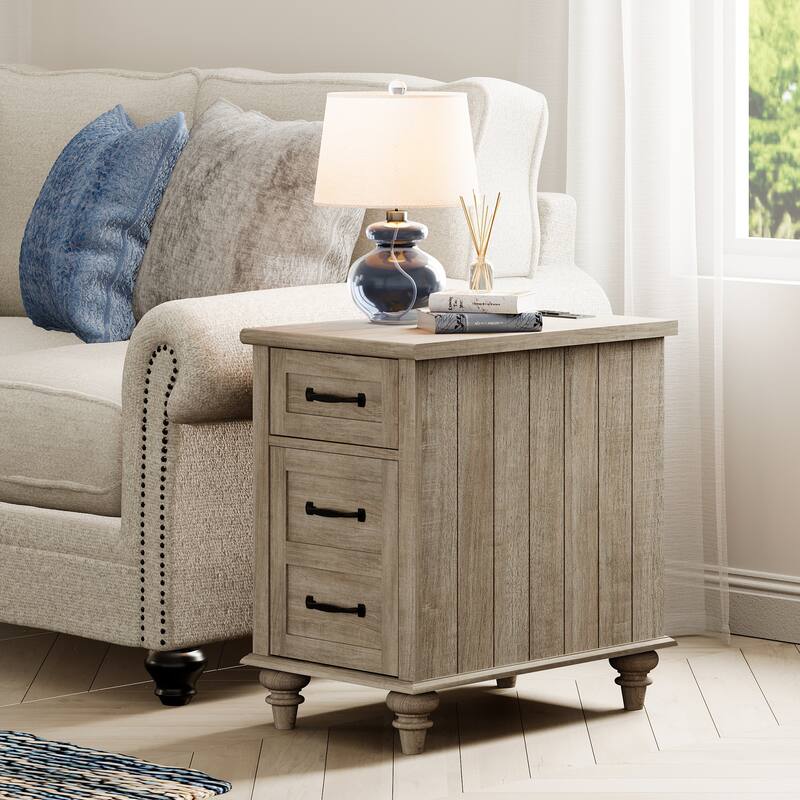 End Table with Charging Station, Side Table with Storage, Power Outlets & Type-C USB Ports for Living Room