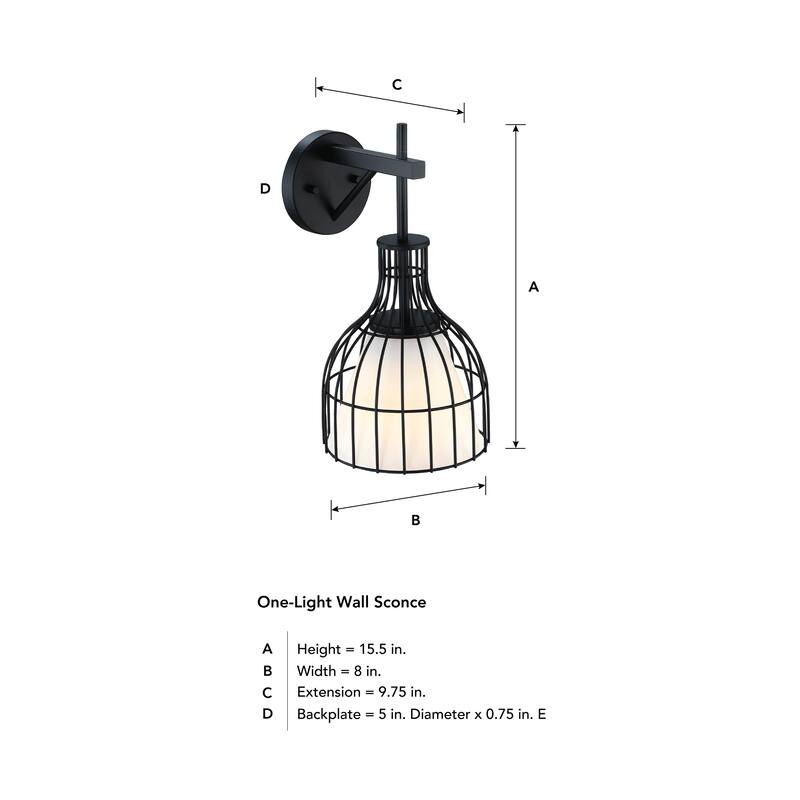 Evensong 8 in. 1-Light Matte Black Indoor Wall Sconce Light for Bathrooms - 15.5