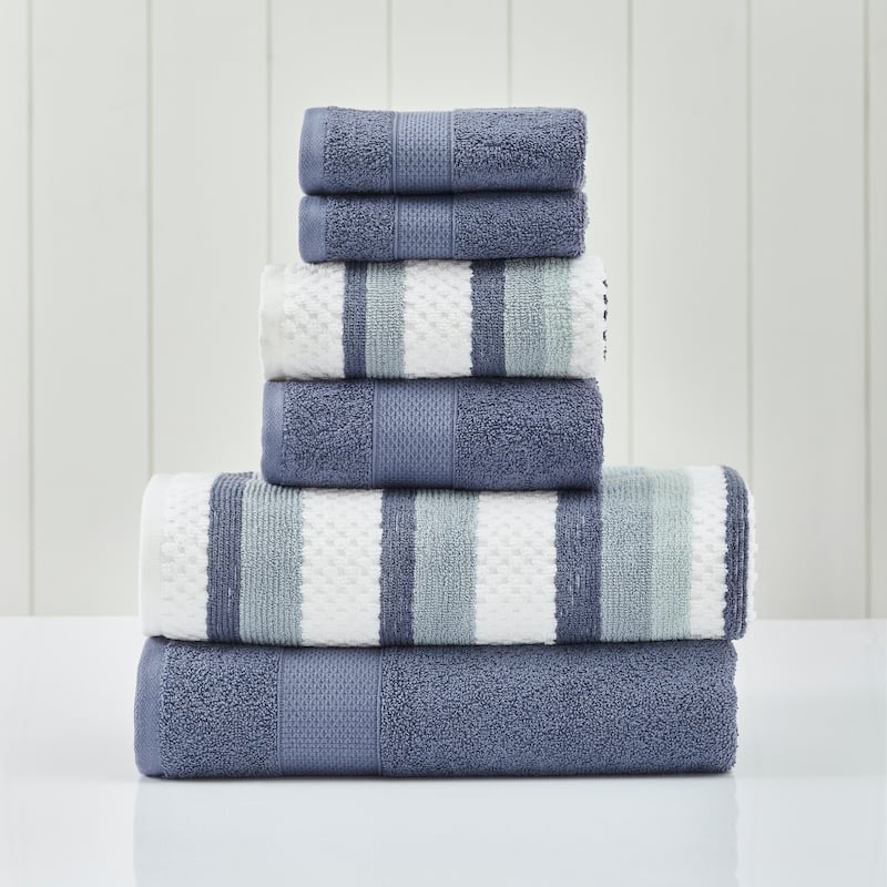 Modern Threads Pax 6-Piece Yarn Dyed 100-Percent Cotton Towel Set - Denim
