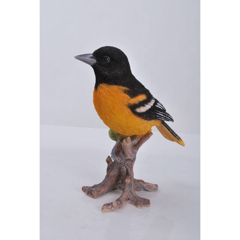 7" Black and Orange Oriole On Branch Outdoor Garden Statue