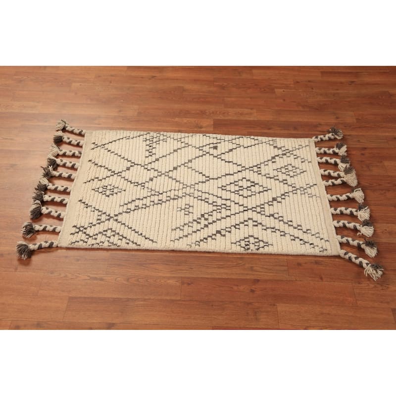 Earth Tone Moroccan Indian Accent Rug Hand-Knotted Wool Carpet - 2'0"x 3'0"