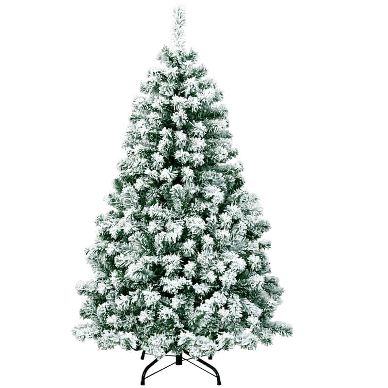 Gymax 4.5ft Pre-lit Snow Flocked Christmas Tree Hinged Pine Tree - See Details
