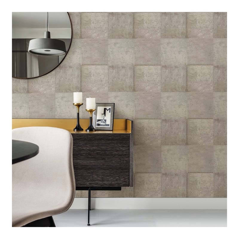 Brewster Vela Taupe Distressed Geometric Wallpaper - 21 x 396 x 0.025