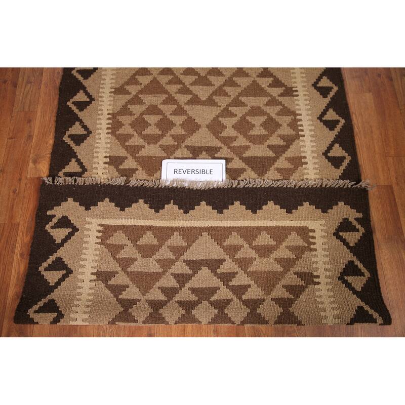 Reversible Kilim Area Rug Hand-woven Wool Carpet - 3'3" x 4'10"