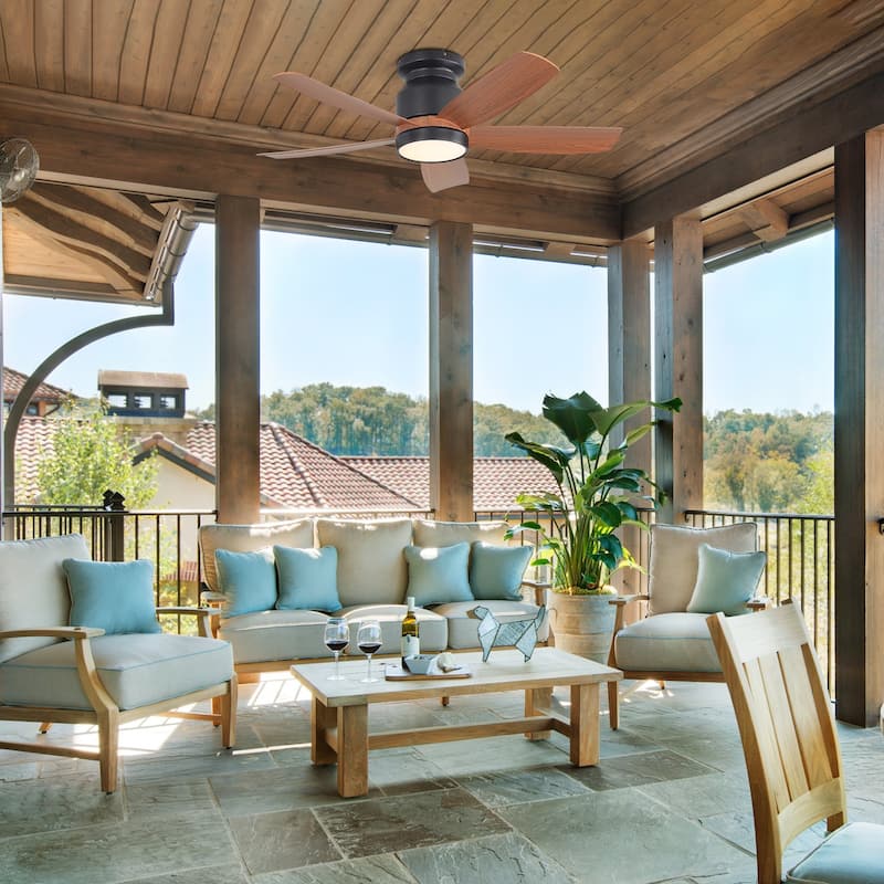 Sofucor 42 Inch Low Profile Flush Mount Ceiling Fan with Light, Remote Control, 5 ABS Blades,Reversible Quiet DC Motor