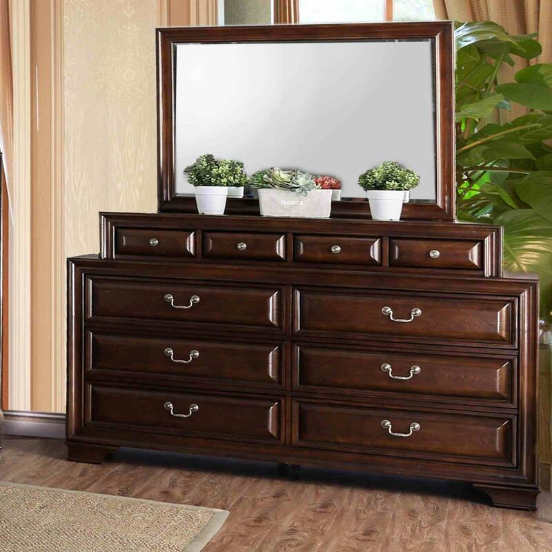 Transitional Brown Cherry Finish 4 Piece Bedroom Set Storage Bed with USB Nightstand