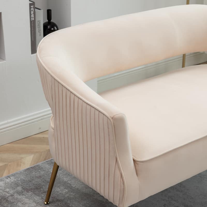 SEYNAR Modern 51'' Velvet Tufted Loveseat Open Back with Golden Metal Legs