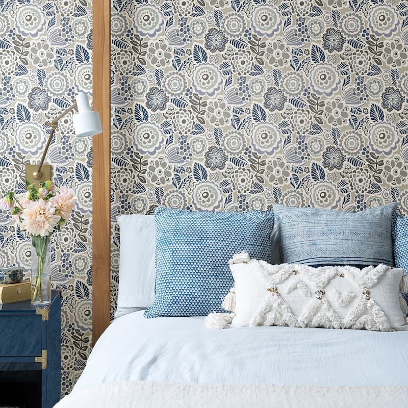 A-Street Prints Lucy Grey Floral Wallpaper