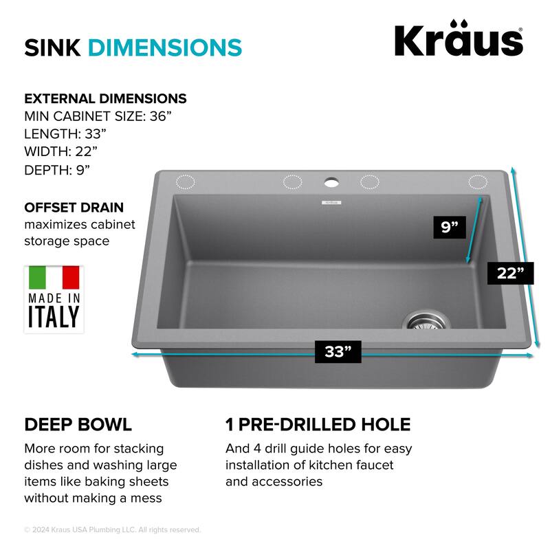 KRAUS Forteza Granite 33 inch Undermount Drop-in Kitchen Sink