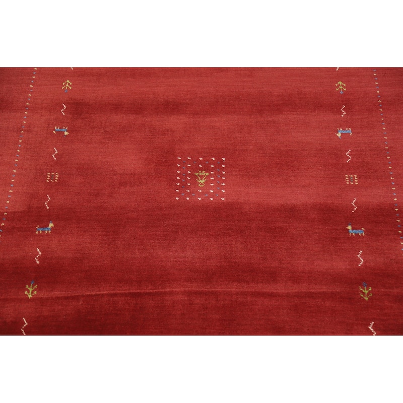 Red Tribal Gabbeh Oriental Area Rug Hand-Knotted Wool Carpet - 4'11" x 7'7"