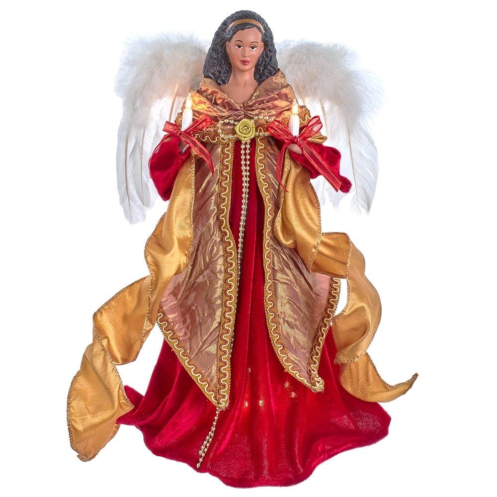 Kurt Adler 16-Inch Red/Gold Black Angel Tree Topper - Red