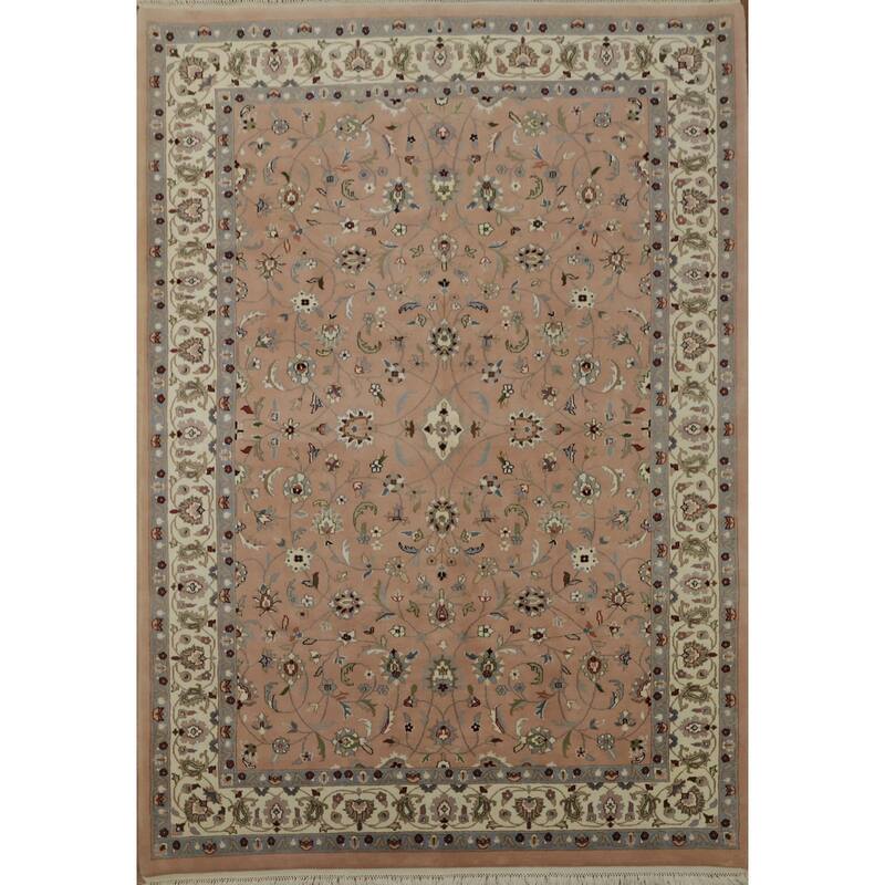 Hand Knotted Oriental 100% Wool Carpet Traditional All-Over Pink Kashan Area Rug - 8' 11'' X 6' 2''