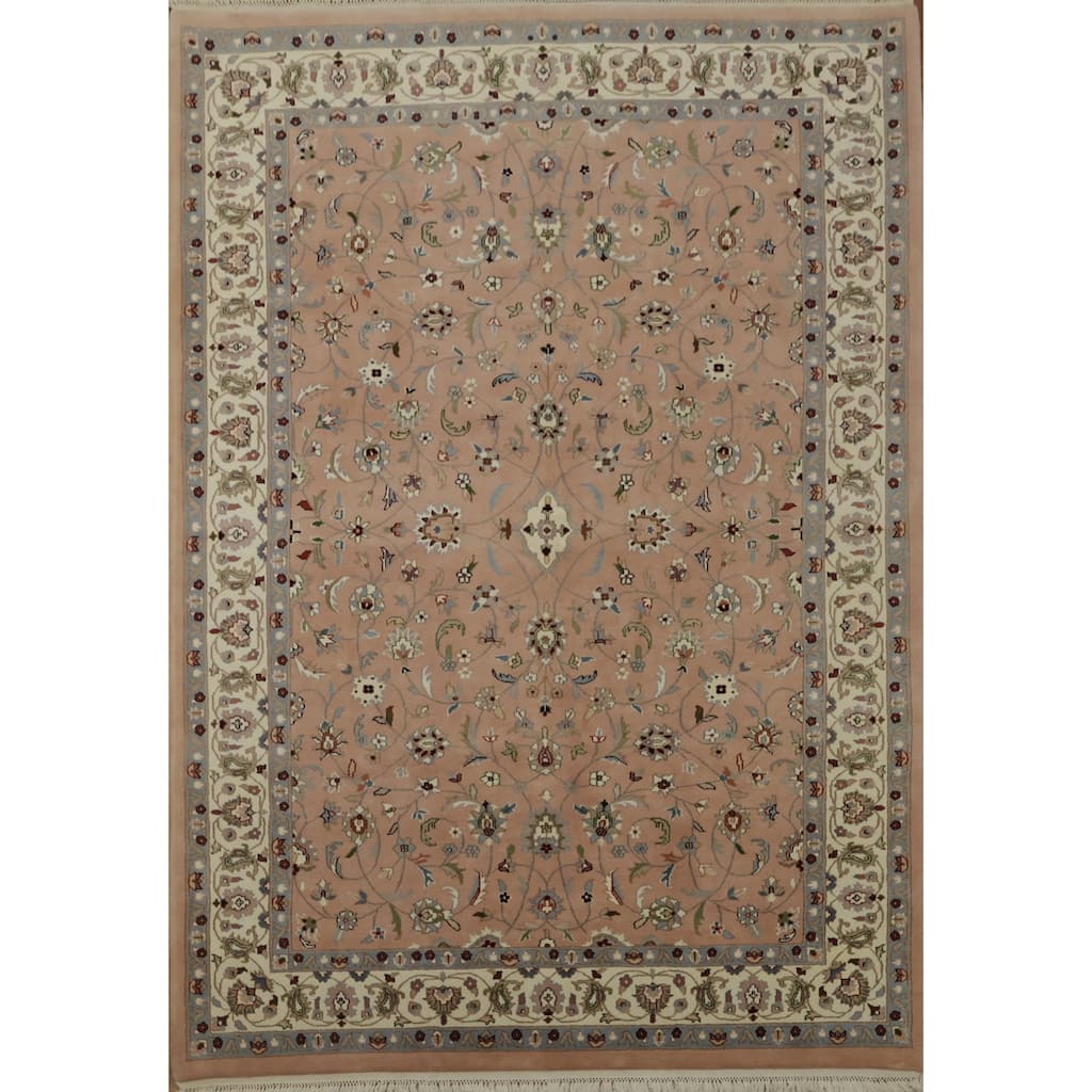 Hand Knotted Oriental 100% Wool Carpet Traditional All-Over Pink Kashan Area Rug - 8' 11'' X 6' 2''
