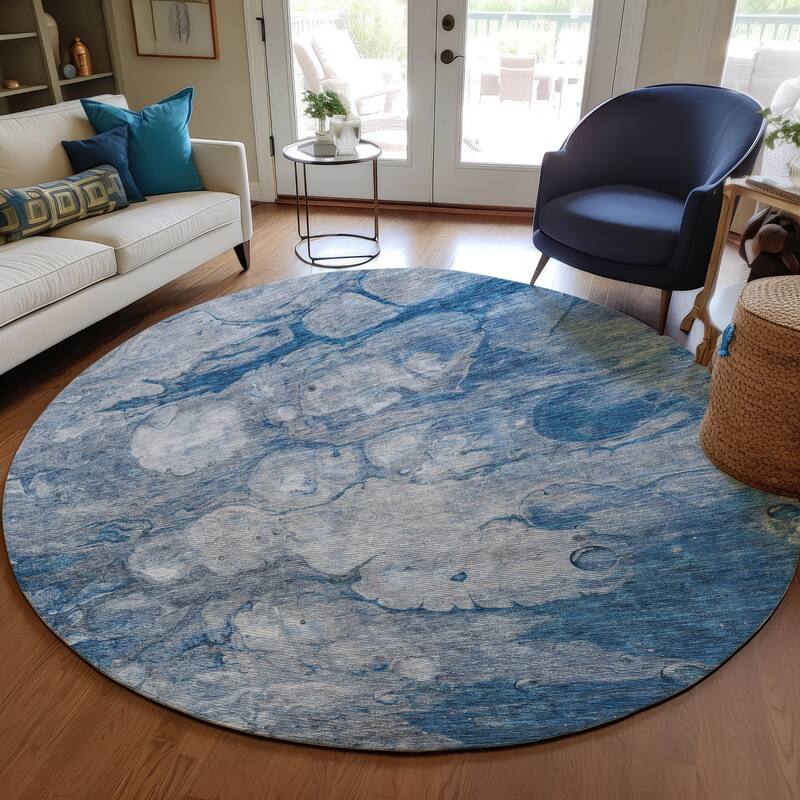 Machine Washable Indoor/ Outdoor Chantille Modern Abstract Rug - Blue - 8' x 8'