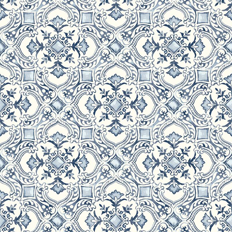 Chesapeake Marjoram Blue Floral Tile Wallpaper