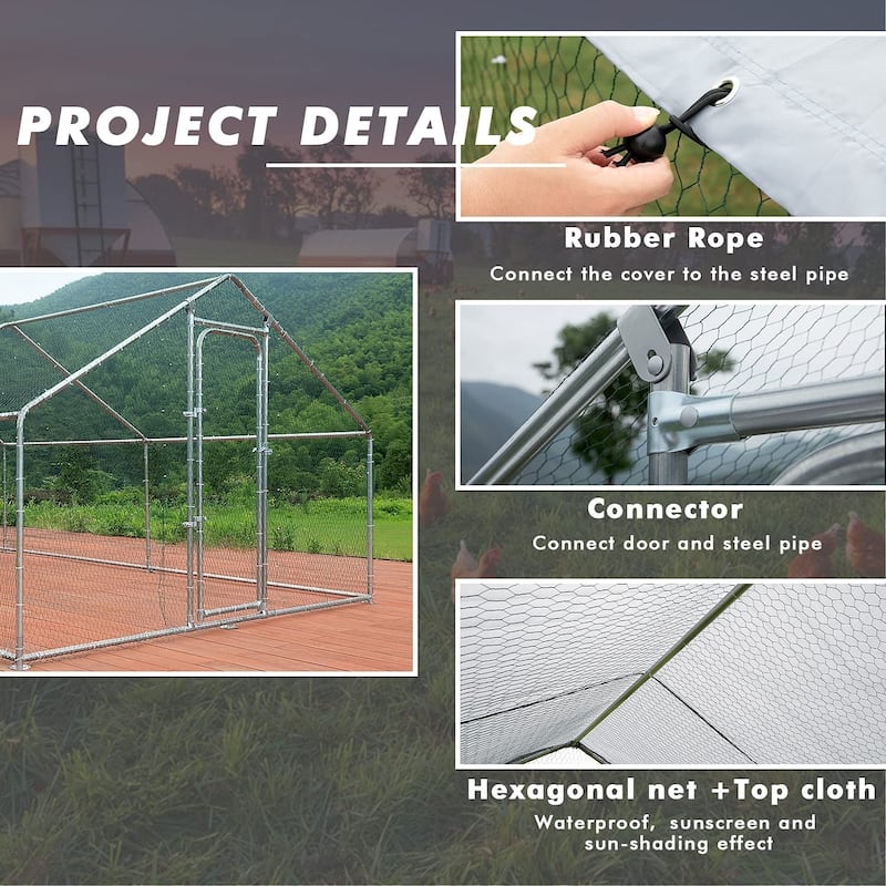 BOSSIN Bold Chicken Coop Run Large Metal Chicken Pen OutdoorPoultry Cage Spire Shape Heavy Duty Walkin for Yard with Waterproof