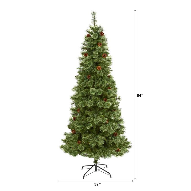 7ft. Pine Artificial Christmas Tree with 723 Branches - Full Seasonal Holiday X-Mas Tree