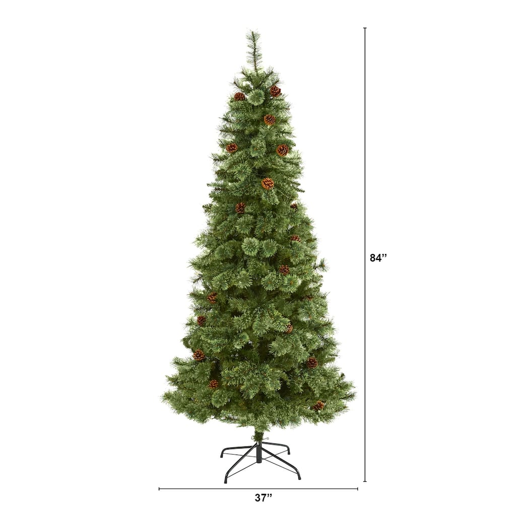 7ft. Pine Artificial Christmas Tree with 723 Branches - Full Seasonal Holiday X-Mas Tree