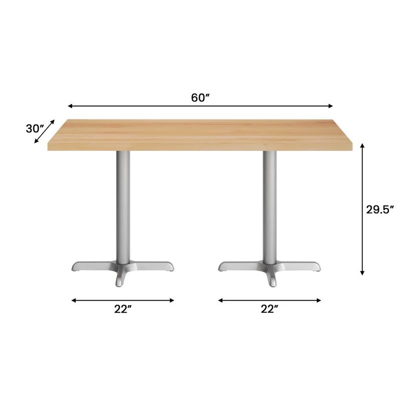Rectangular Solid Wood Commercial Tabletop with 22" x 22" Dining Height X-Base