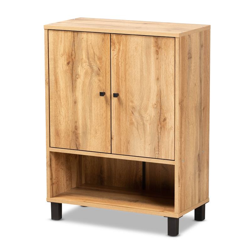 Rossin Modern 2-Door Entryway Shoe Storage Cabinet with Bottom Shelf - Oak