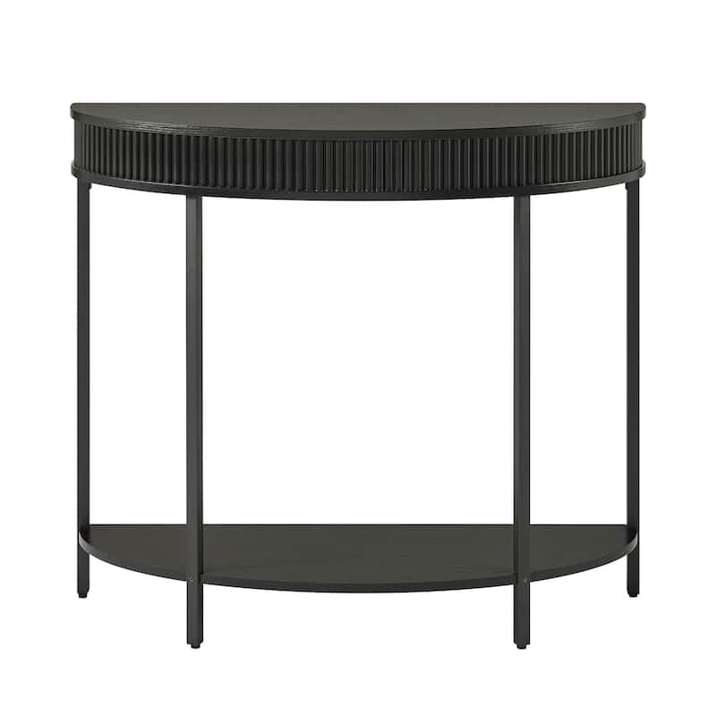 Fluted Half Moon Console Table, Modern 2-Tier Black Entryway Console for Living Room Hallway Foyer