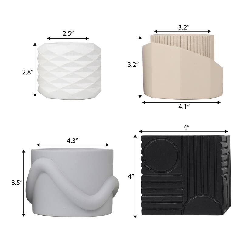 JONATHAN Y Romy Modern Minimalist Handmade Concrete Geometric Planter Set with Drainage Holes (Set of 4)